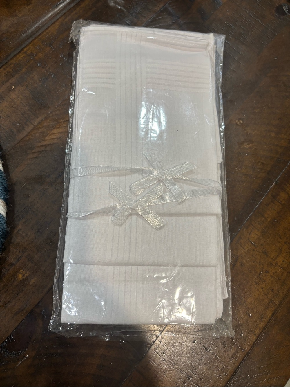 White Cloth Handkerchiefs with Ribbon Tie - Set of 12 New